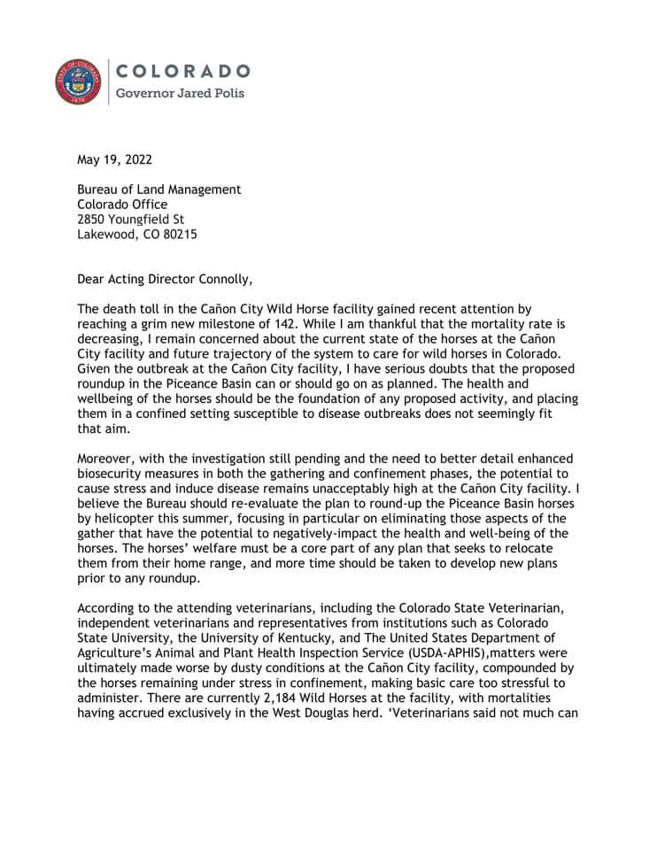 Letter to the BLM Sent by Governor Jared Polis Page 1